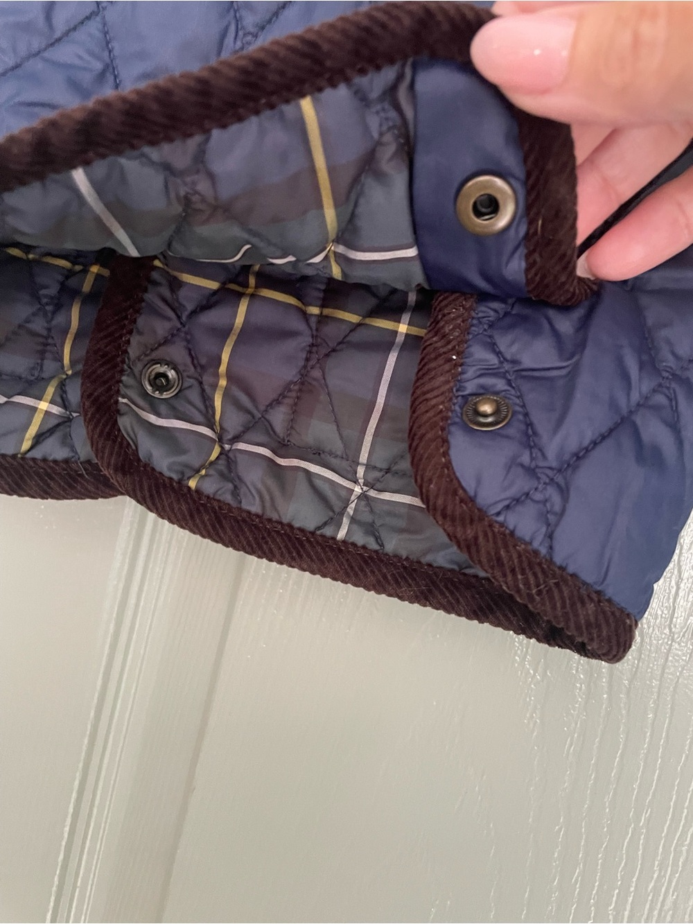 Ralph Lauren Navy Quilted Puffer Jacket with Brown Corduroy Trim Size 18m - Picture 6 of 6
